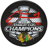 Marian Hossa Signed Blackhawks 2015 Stanley Cup Champs Logo Hockey Puck (Red Ink)