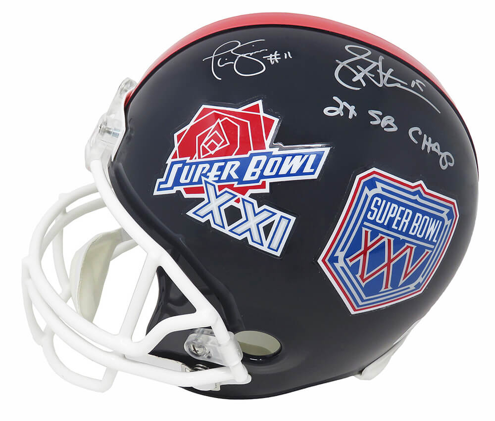 Phil Simms & Jeff Hostetler Dual Signed New York Giants Super Bowl XXI & XXV Champs Logo Riddell Full Size Replica Helmet w/2x SB Champs
