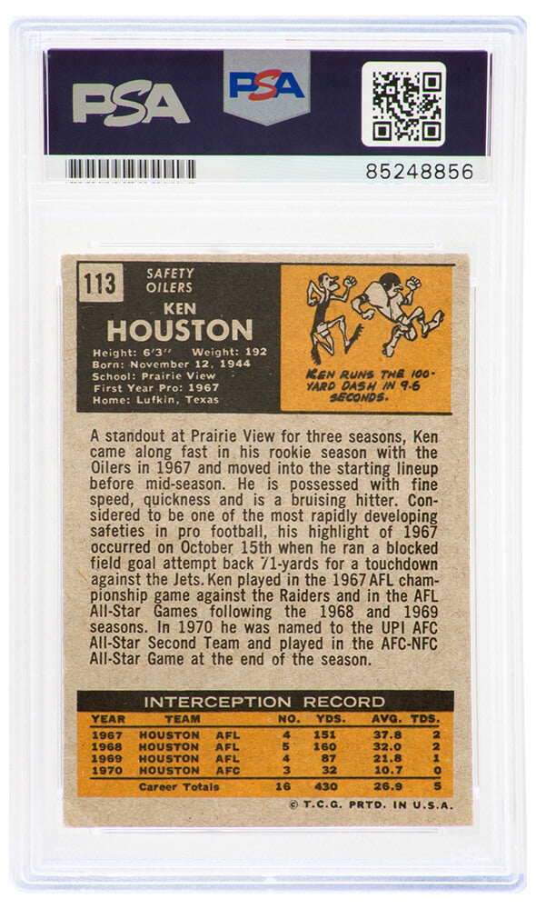 Ken Houston Signed Houston Oilers 1971 Topps Football Rookie Trading Card #113 - (PSA Encapsulated)