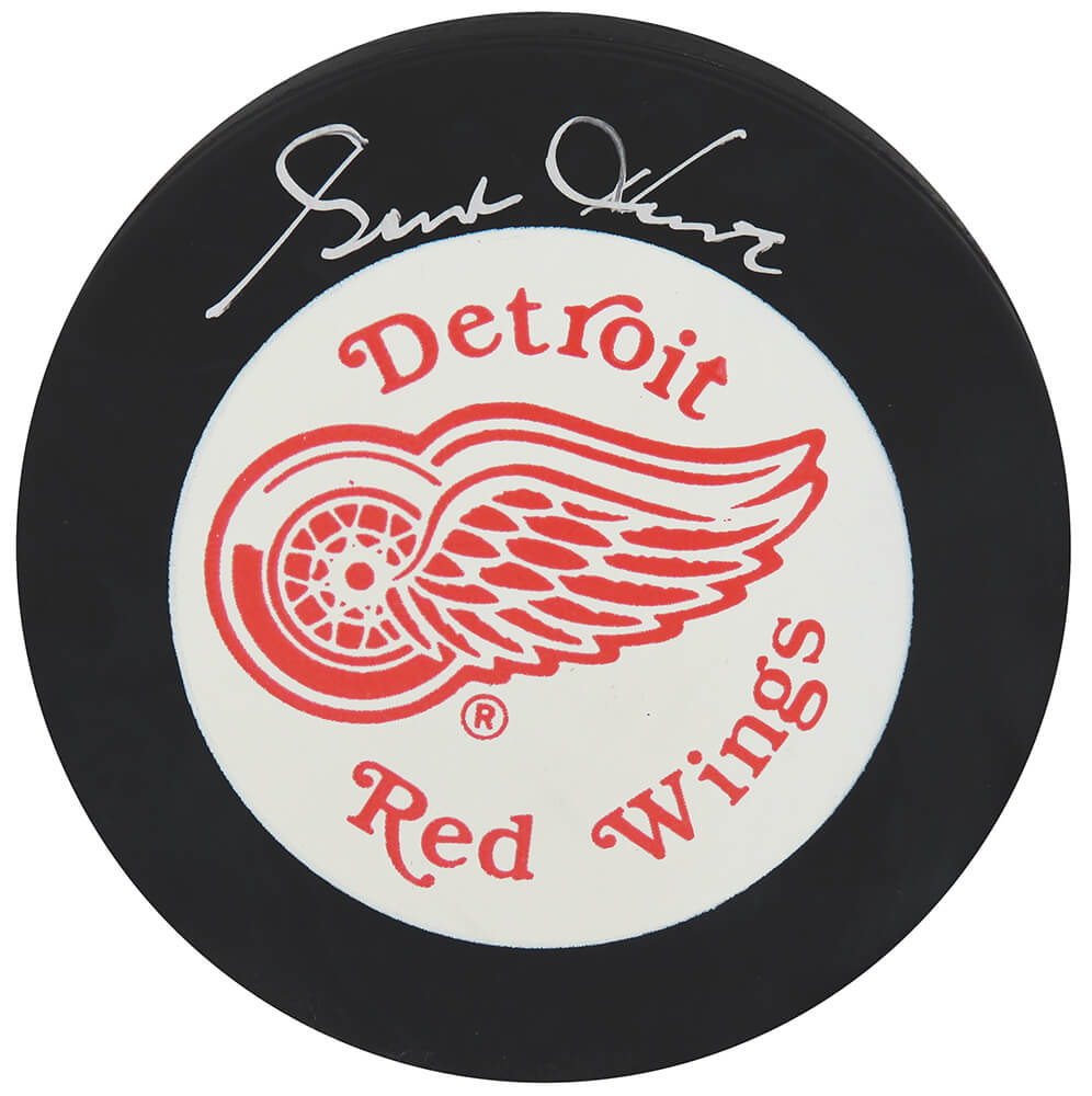 Gordie Howe Signed Detroit Red Wings Large Logo Hockey Puck (In Silver) - (JSA COA)