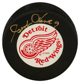 Gordie Howe Signed Red Wings Large Logo With White Background Hockey Puck - (JSA COA)