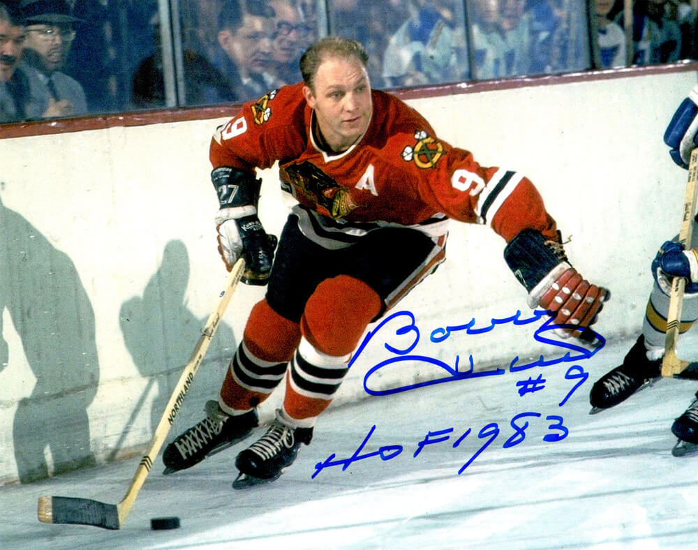 Bobby Hull Signed Chicago Blackhawks Action With Puck 8x10 Photo w/HOF 1983