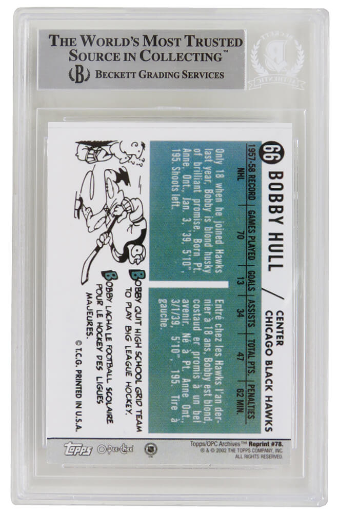 Bobby Hull Signed Chicago Blackawks Rookie Reprint Hockey Trading Card #66 (Beckett Encapsulated)