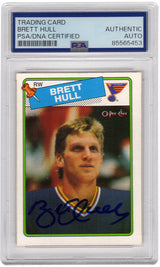 Brett Hull Signed St Louis Blues 1988 O-Pee-Chee Rookie Hockey Card #66 - (PSA Encapsulated)