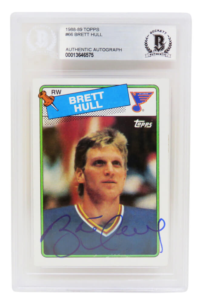Brett Hull Signed St Louis Blues 1988 Topps Hockey Rookie Card #66 (Beckett Encapsulated)