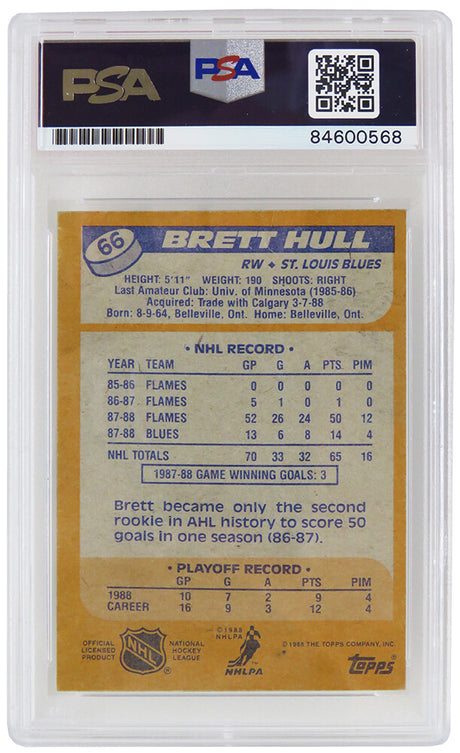 Brett Hull Signed St Louis Blues 1988 Topps Hockey Rookie Trading Card #66 - (PSA/DNA Encapsulated)
