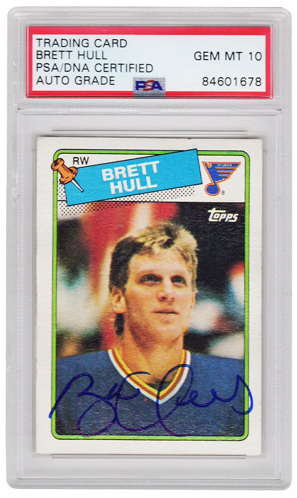 Brett Hull Signed St Louis Blues 1988 Topps Hockey Rookie Trading Card #66 - (PSA/DNA - Auto Grade 10)