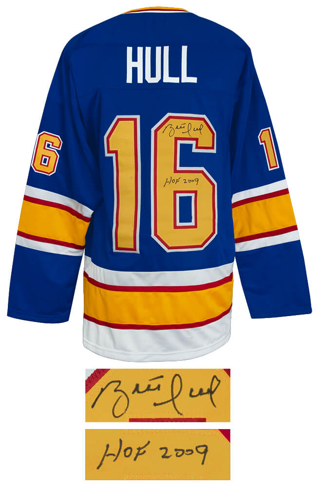 Brett Hull Signed Blue Custom Hockey Jersey w/HOF 2009