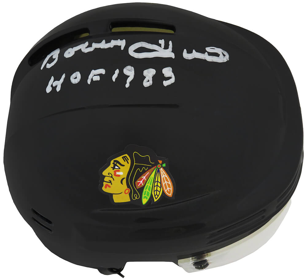 Bobby Hull signed Chicago Blackhawks Black Hockey Mini Helmet w/HOF 1983