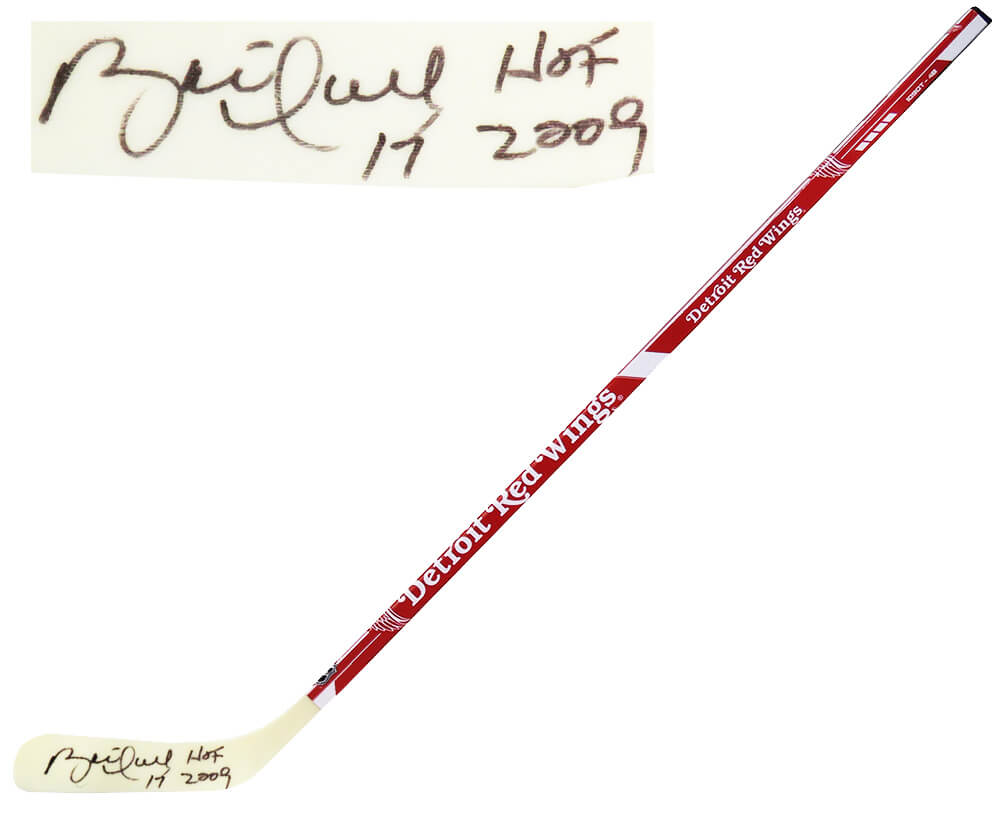 Brett Hull Signed Detroit Red Wings Logo 48 Inch Full Size Hockey Stick w/HOF 2009