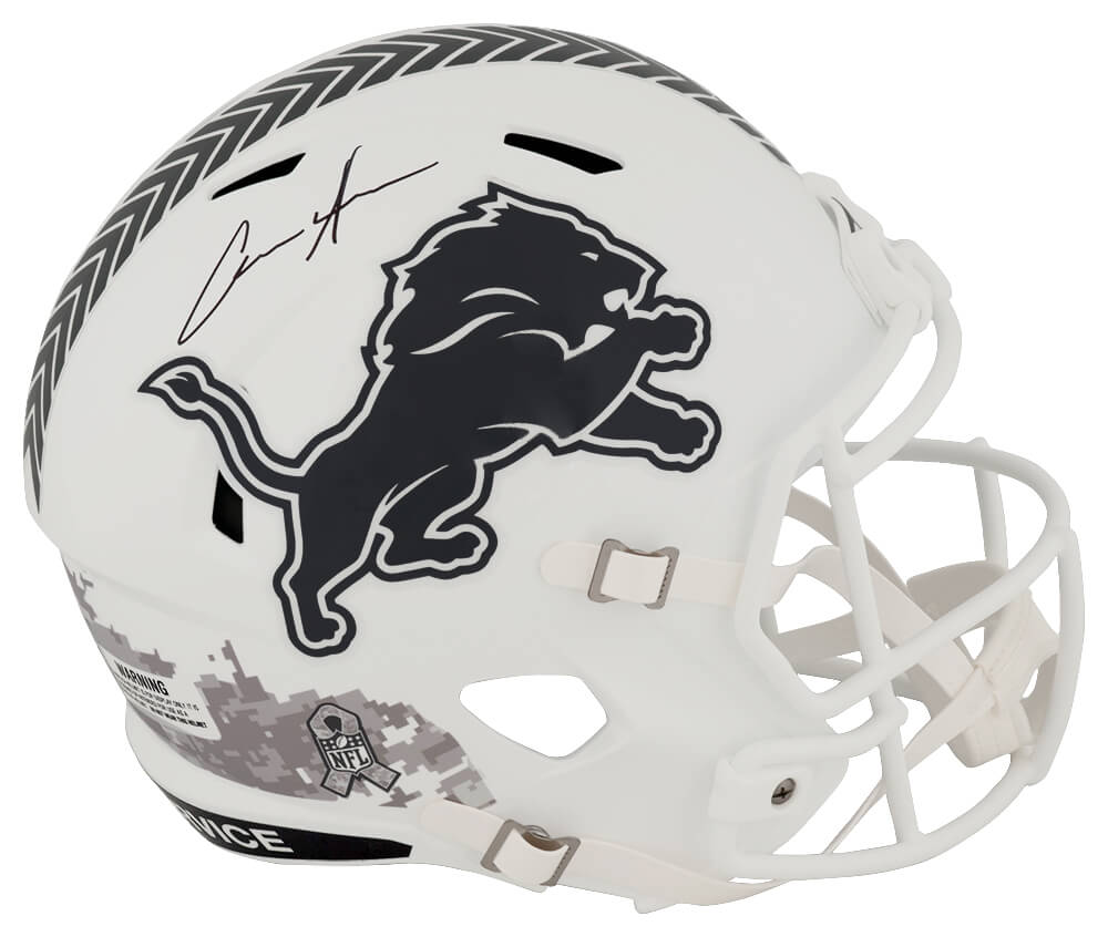Aidan Hutchinson Signed Detroit Lions 2024 SALUTE White Riddell Full Size Speed Replica Helmet