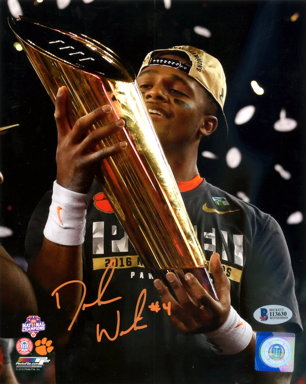 Deshaun Watson Autographed 8x10 Photo Clemson Tigers Beckett BAS Stock #116573