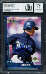 Ichiro Suzuki Autographed 2001 Upper Deck Play Makers Rookie Card #4 Seattle Mariners Auto Grade 10 Beckett BAS #12490821