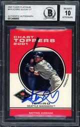 Ichiro Suzuki Autographed 2001 Fleer Platinum Chart Toppers Rookie Card #416 Seattle Mariners Auto Grade 10 Beckett BAS #12490855