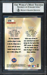 Ichiro Suzuki Autographed 2001 Fleer Ultra Rookie Card #278 Seattle Mariners #1392/1499 Auto Grade 10 Beckett BAS #12490893
