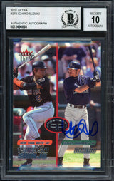 Ichiro Suzuki Autographed 2001 Fleer Ultra Rookie Card #278 Seattle Mariners #1392/1499 Auto Grade 10 Beckett BAS #12490893