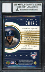 Ichiro Suzuki Autographed 2001 Upper Deck Rookie Update Gold Rookie Card #15 Seattle Mariners #7/100 Auto Grade 10 Beckett BAS #12490912