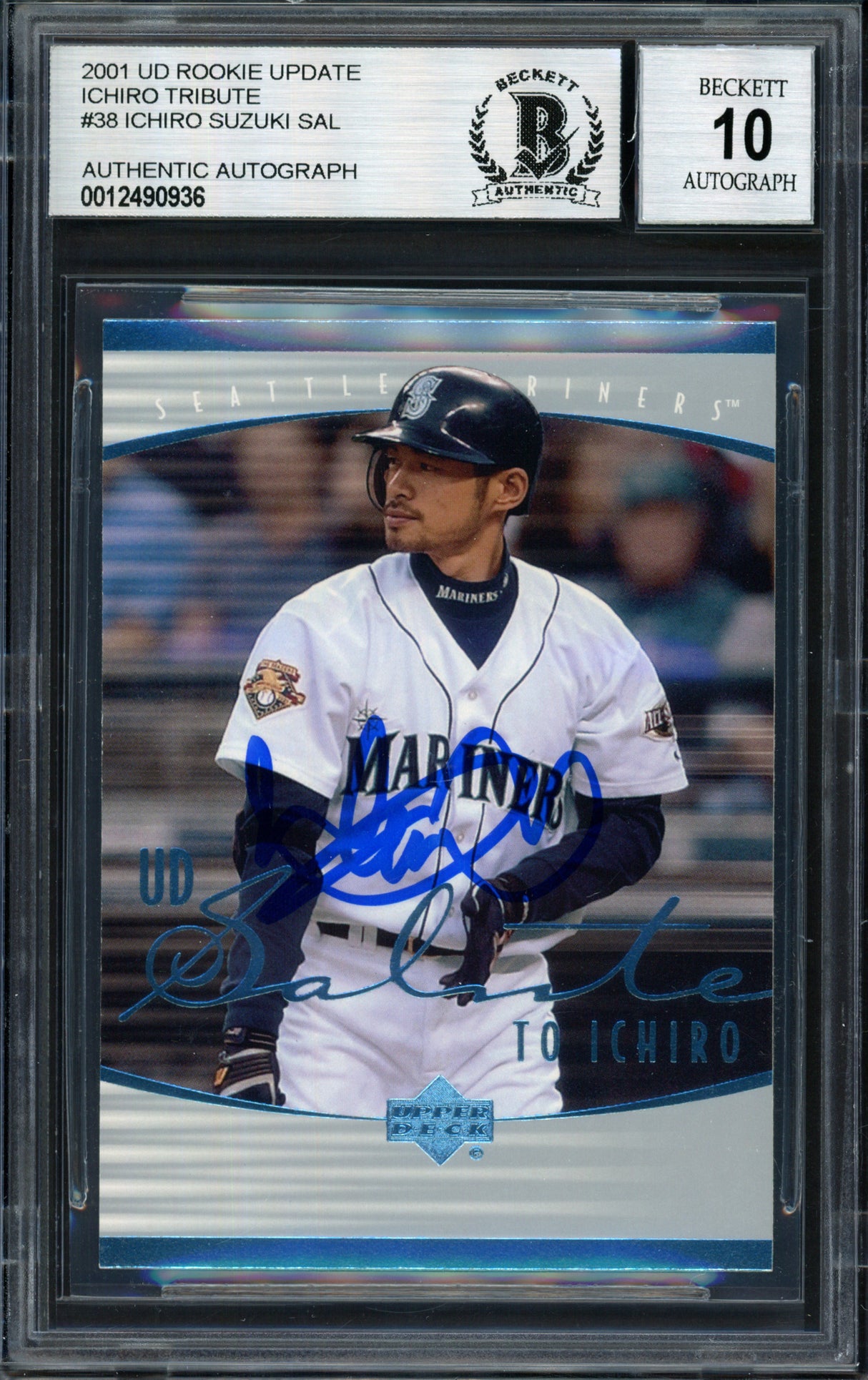 Ichiro Suzuki Autographed 2001 Upper Deck Rookie Update Rookie Card #38 Seattle Mariners Auto Grade 10 Beckett BAS #12490936