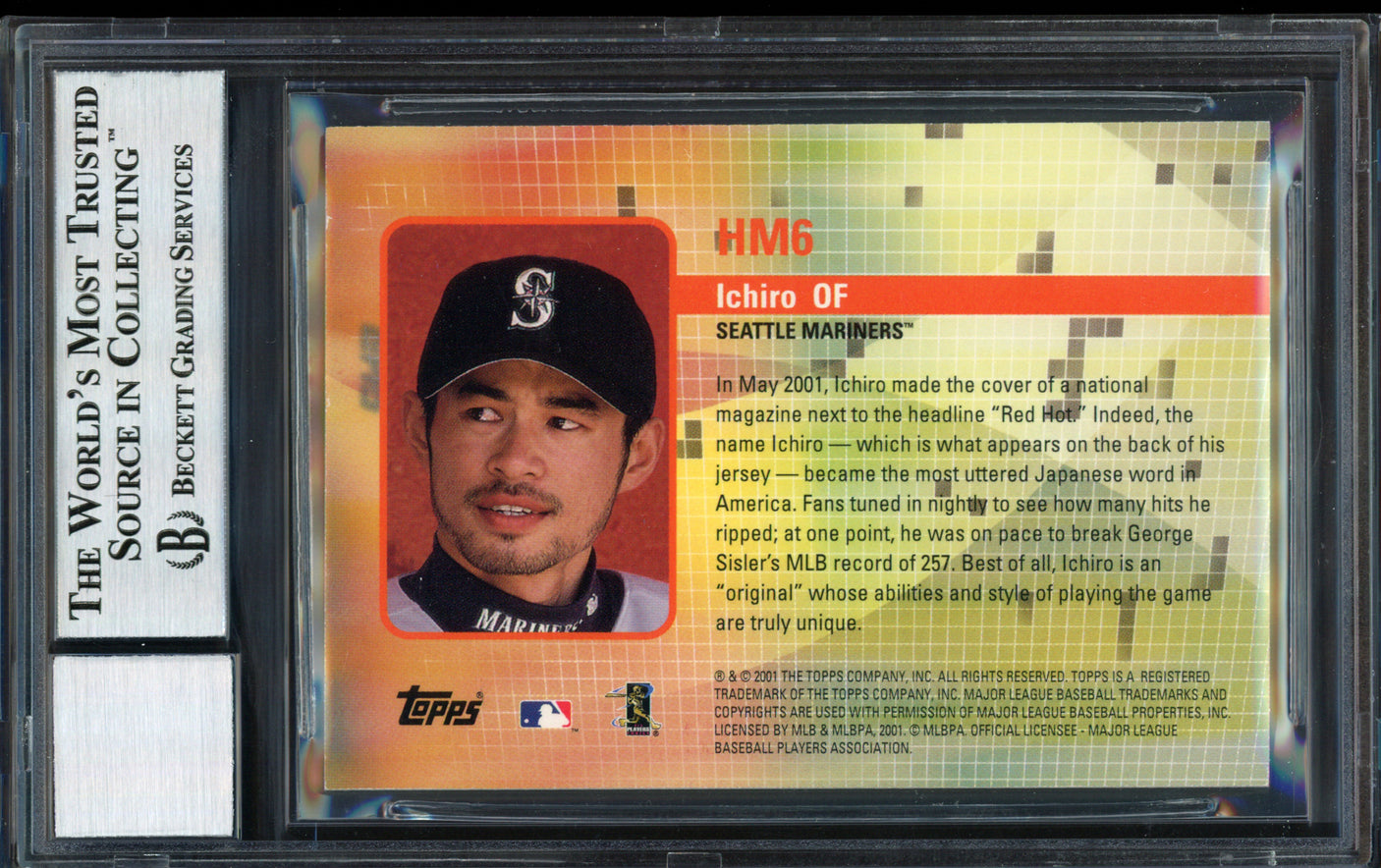 Ichiro Suzuki Autographed 2002 Topps Hobby Masters Card #HM6 Seattle Mariners Auto Grade 10 Beckett BAS #12490992