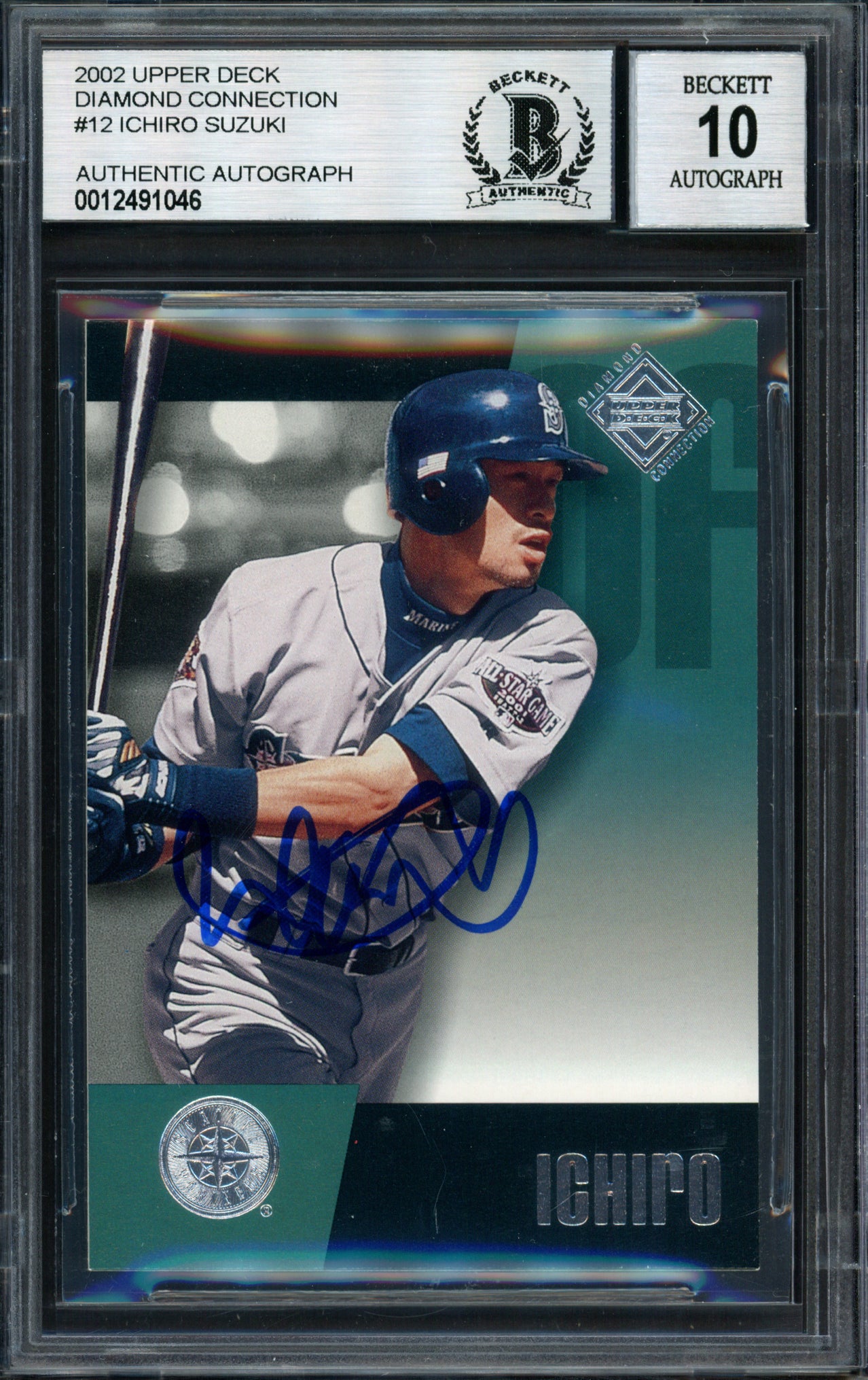 Ichiro Suzuki Autographed 2002 Upper Deck Diamond Collection Card #12 Seattle Mariners Auto Grade 10 Beckett BAS #12491046