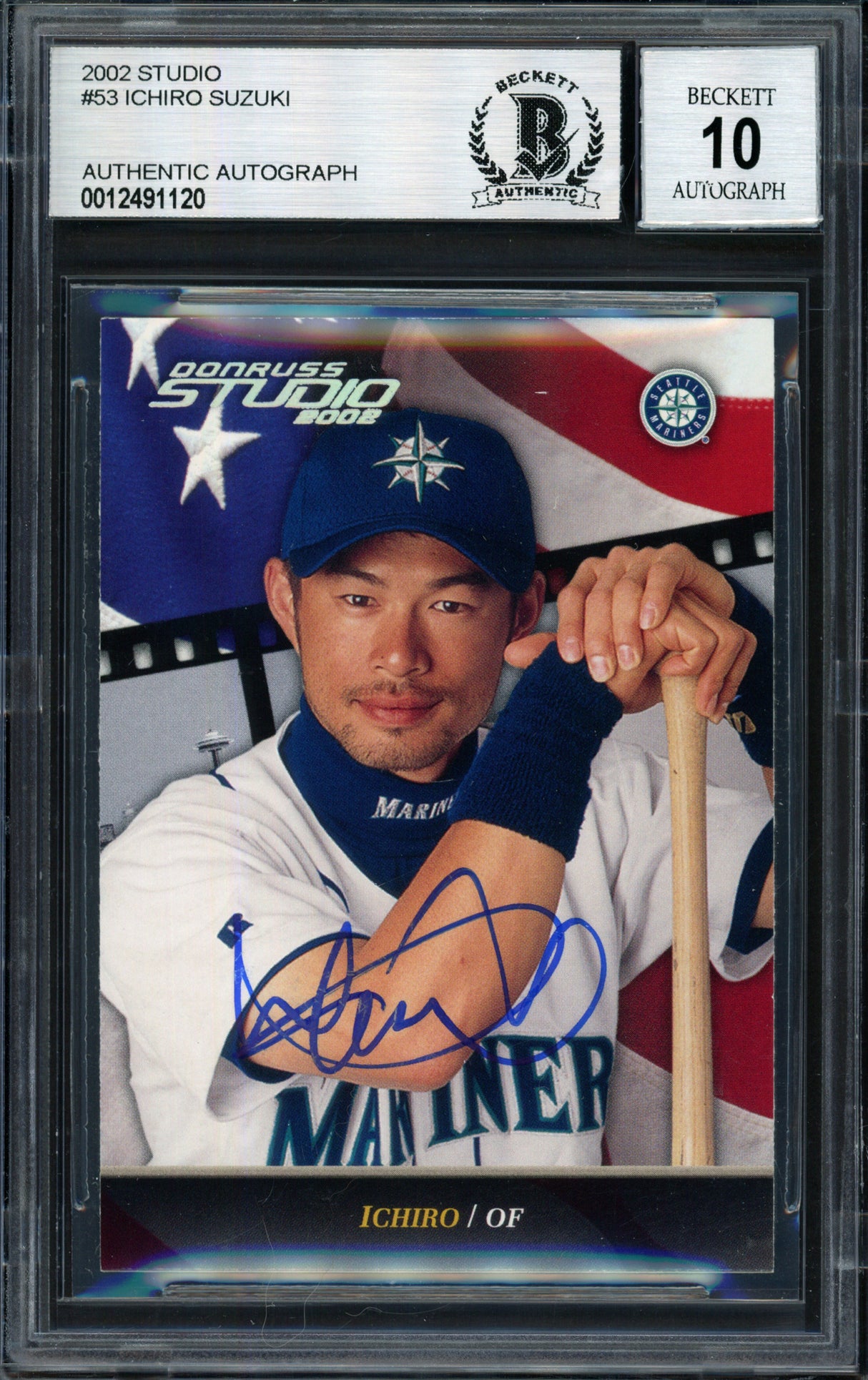 Ichiro Suzuki Autographed 2002 Donruss Studio Card #53 Seattle Mariners Auto Grade 10 Beckett BAS #12491120