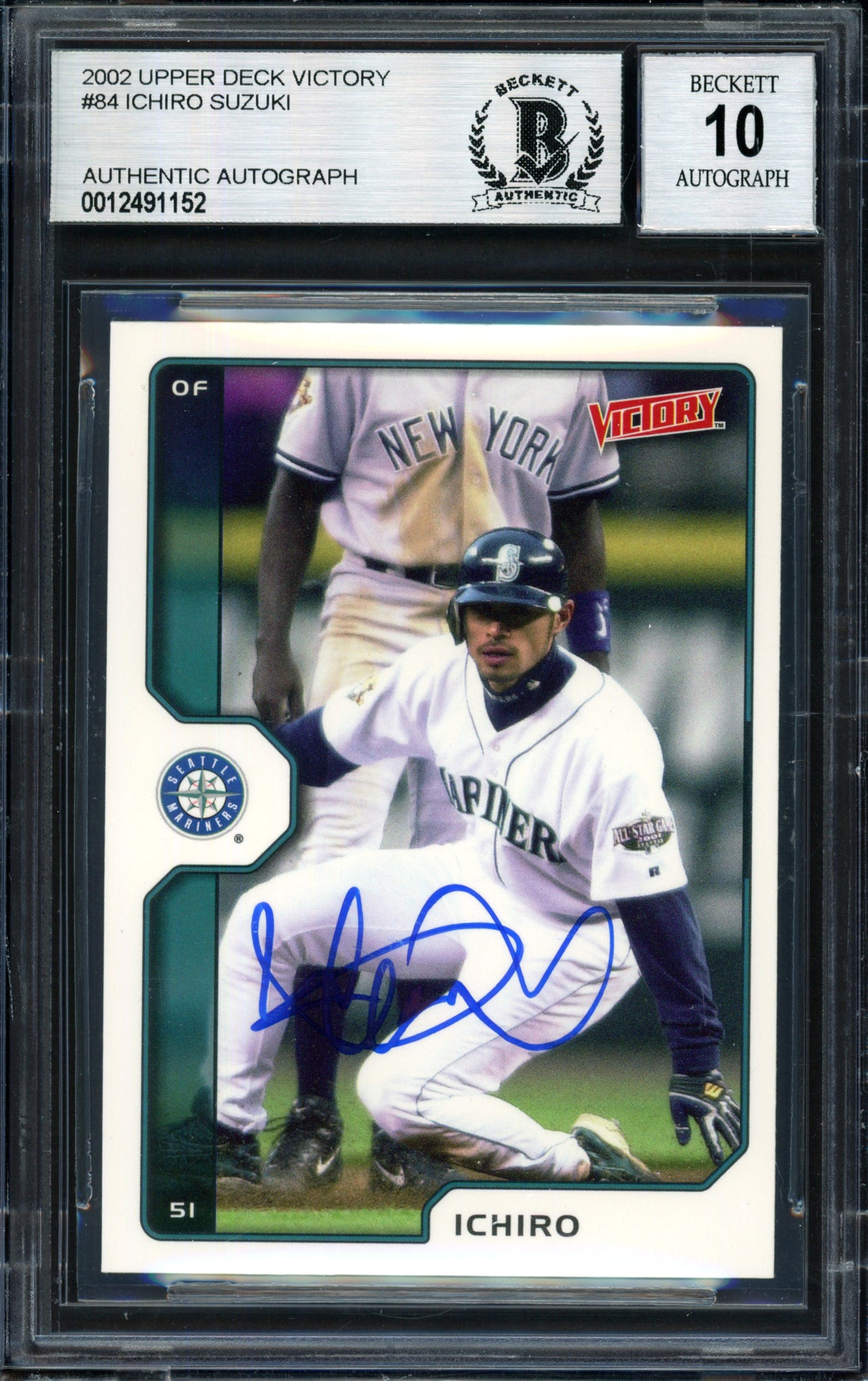Ichiro Suzuki Autographed 2002 Upper Deck Victory Card #84 Seattle Mariners Auto Grade 10 Beckett BAS #12491152