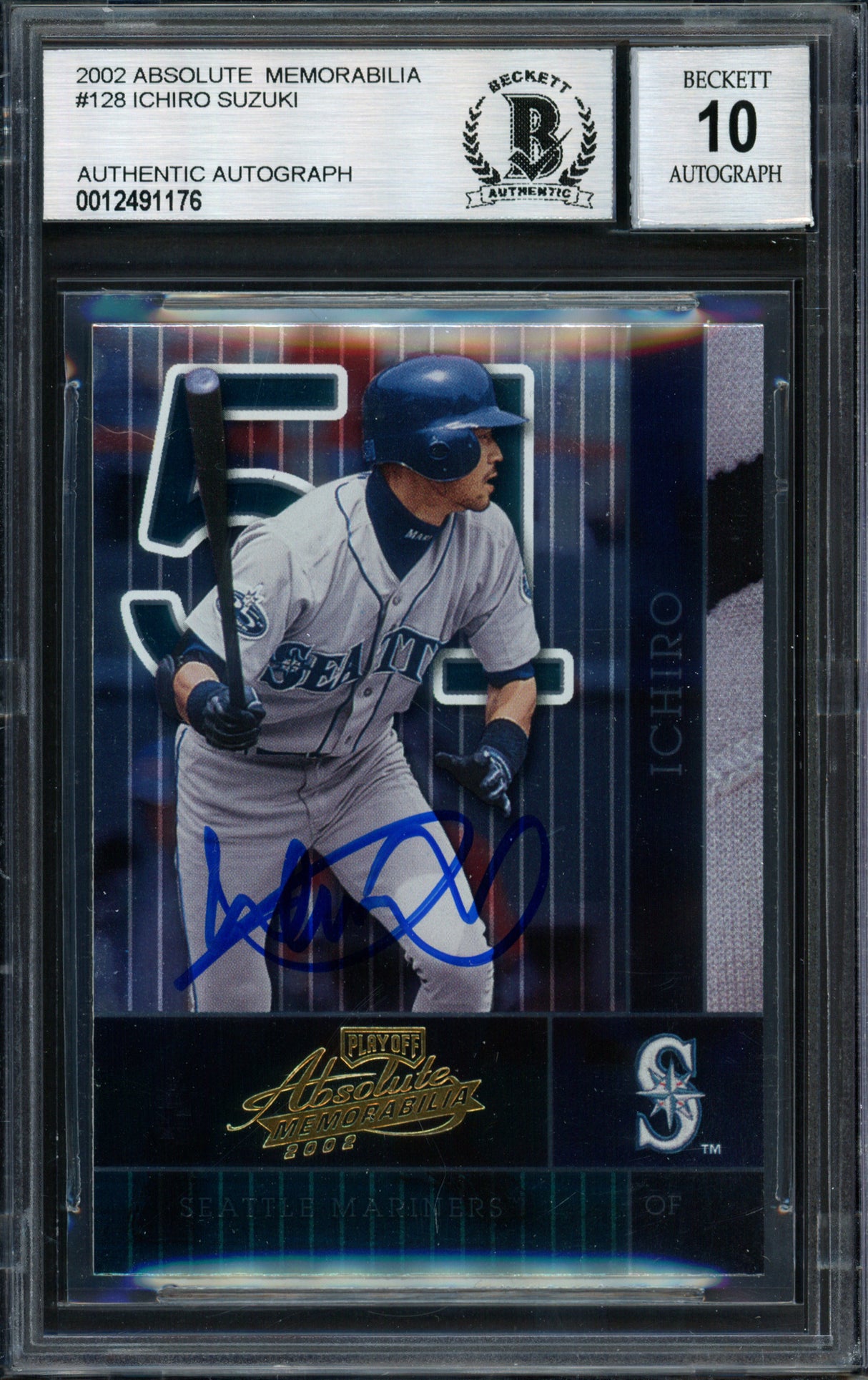 Ichiro Suzuki Autographed 2002 Playoff Absolute Card #128 Seattle Mariners Auto Grade 10 Beckett BAS #12491176