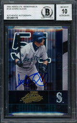 Ichiro Suzuki Autographed 2002 Playoff Absolute Card #128 Seattle Mariners Auto Grade 10 Beckett BAS #12491176