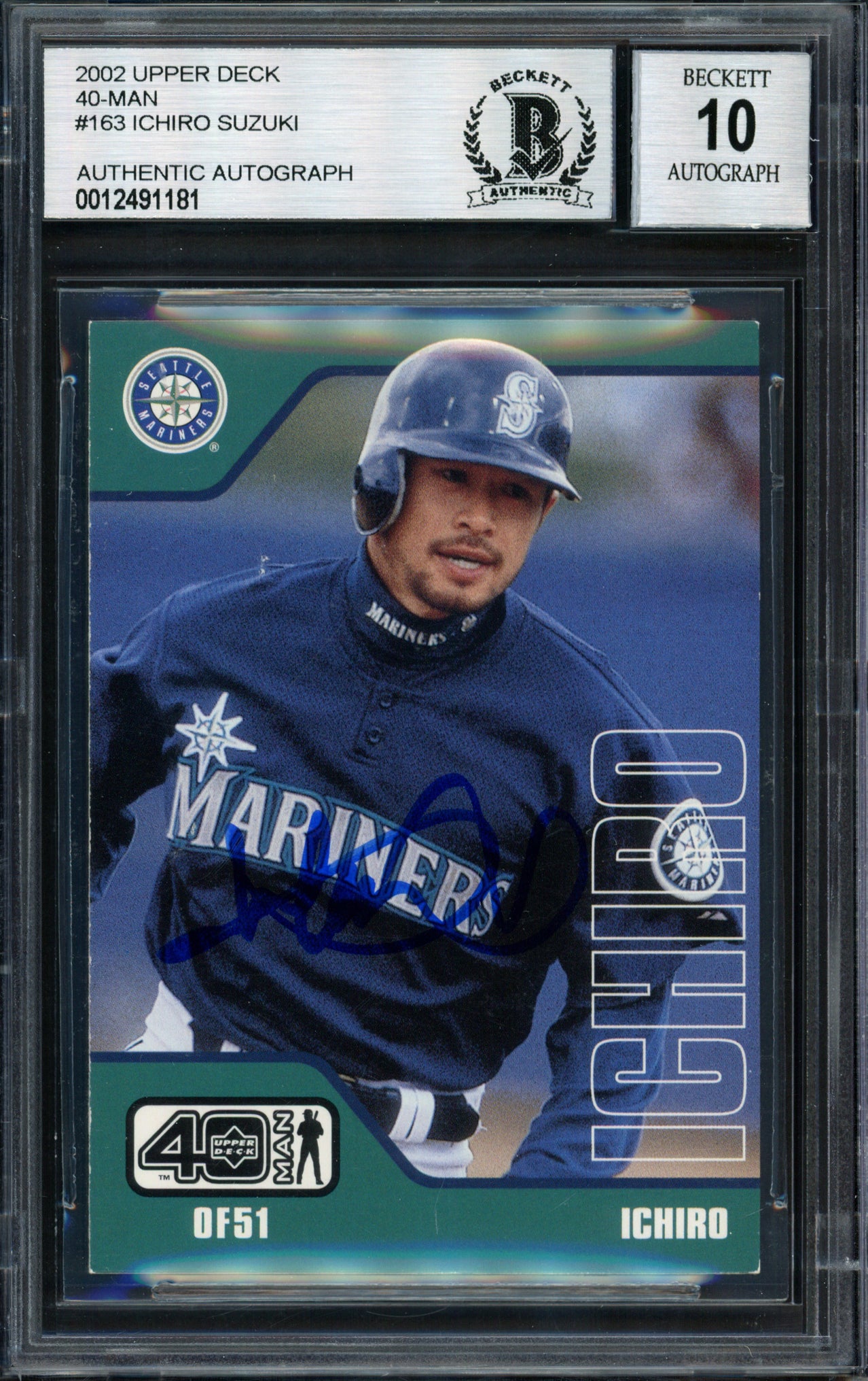 Ichiro Suzuki Autographed 2002 Upper Deck 40 Man Card #163 Seattle Mariners Auto Grade 10 Beckett BAS #12491181