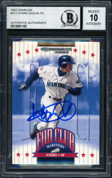 Ichiro Suzuki Autographed 2002 Donruss Fan Club Card #212 Seattle Mariners Auto Grade 10 Beckett BAS #12491182
