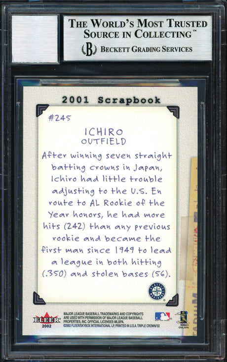 Ichiro Suzuki Autographed 2002 Fleer Triple Crown Scrapbook Card #245 Seattle Mariners Auto Grade 10 Beckett BAS #12491205