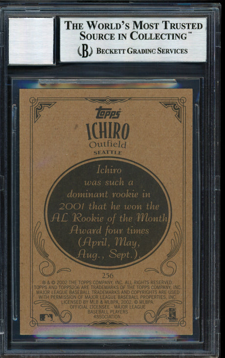 Ichiro Suzuki Autographed 2002 Topps 206 Card #256C Seattle Mariners Auto Grade 10 Beckett BAS #12491213