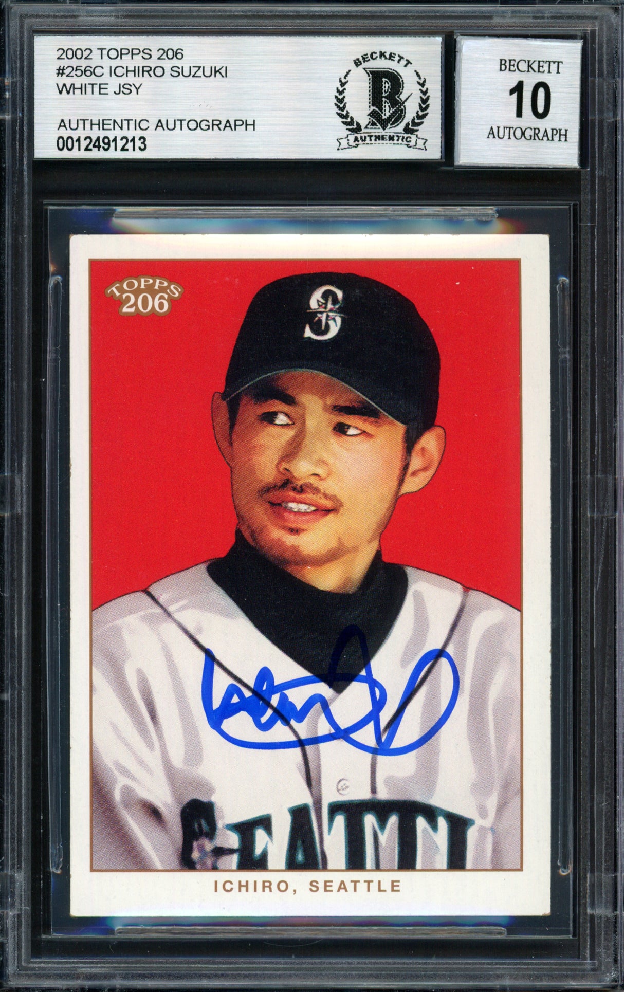 Ichiro Suzuki Autographed 2002 Topps 206 Card #256C Seattle Mariners Auto Grade 10 Beckett BAS #12491213