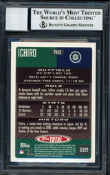 Ichiro Suzuki Autographed 2002 Topps Total Card #710 Seattle Mariners Auto Grade 10 Beckett BAS #12491239