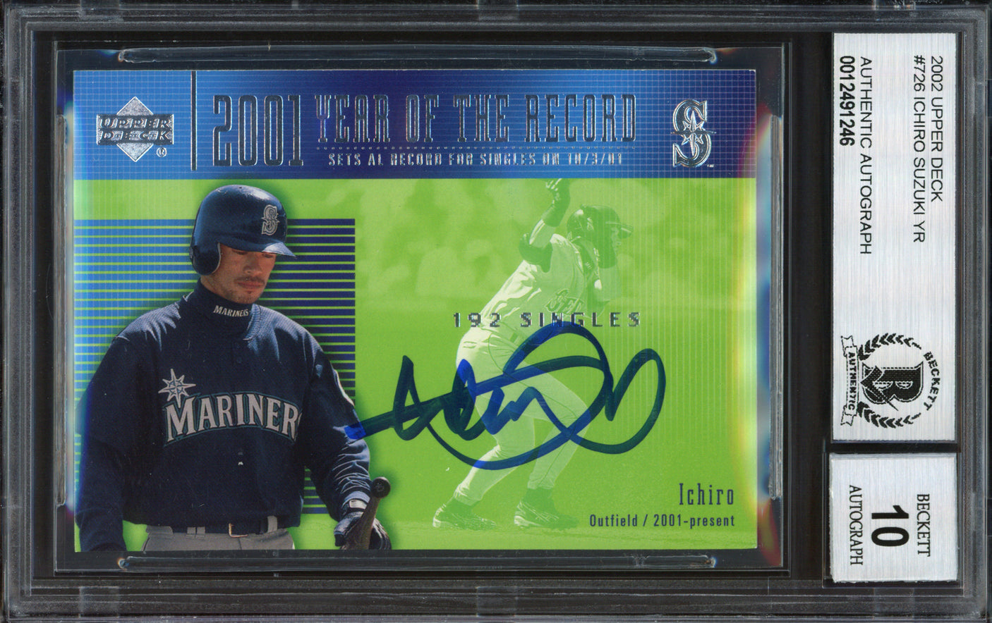 Ichiro Suzuki Autographed 2002 Upper Deck Year of the Record Card #726 Seattle Mariners Auto Grade 10 Beckett BAS #12491246
