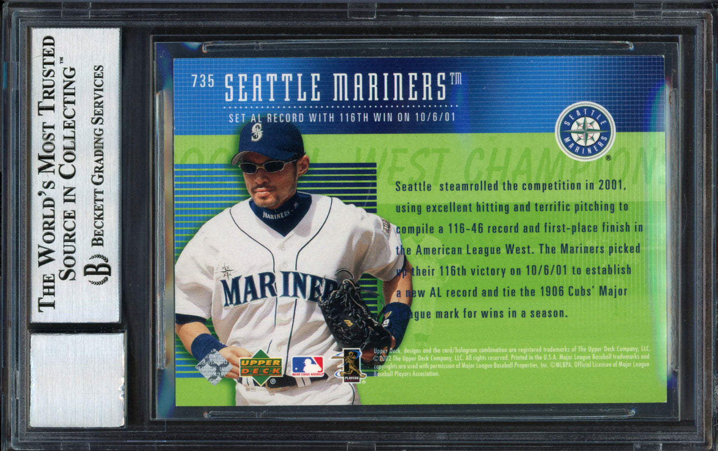 Ichiro Suzuki Autographed 2002 Upper Deck Year of the Record Card #735 Seattle Mariners Auto Grade 10 Beckett BAS #12491247
