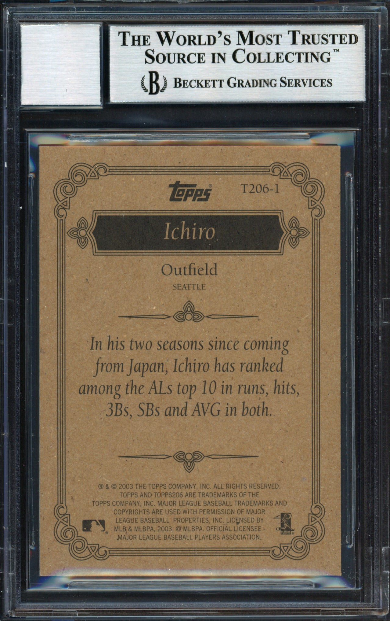 Ichiro Suzuki Autographed 2002 Topps 206 Card #T206-1 Seattle Mariners Auto Grade 10 Beckett BAS #12491268