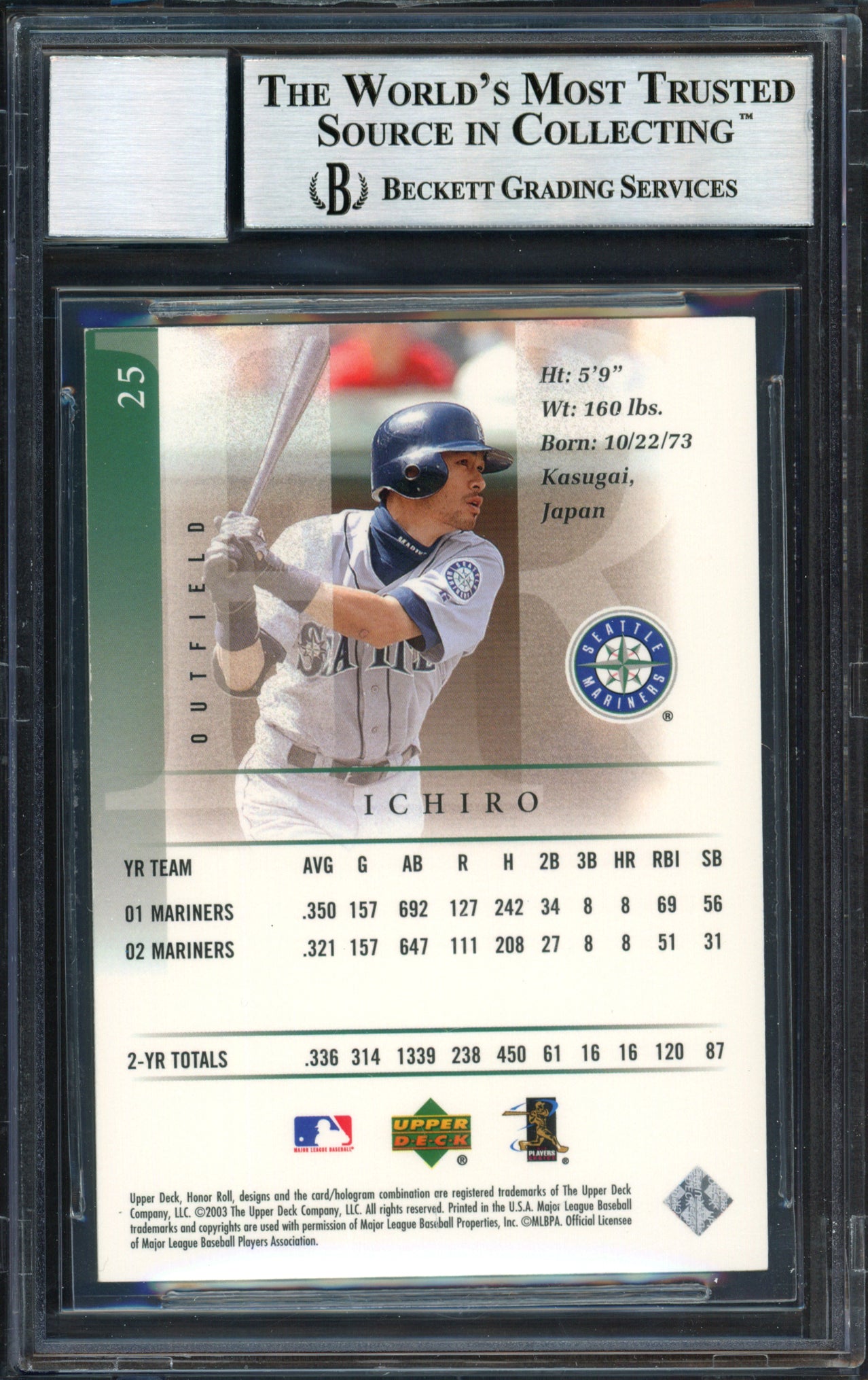 Ichiro Suzuki Autographed 2003 Upper Deck Honor Roll Card #25 Seattle Mariners Auto Grade 10 Beckett BAS #12491289