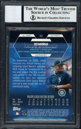 Ichiro Suzuki Autographed 2003 Topps Finest Card #50 Seattle Mariners Auto Grade 10 Beckett BAS #12491294