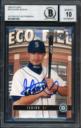 Ichiro Suzuki Autographed 2003 Donruss Studio Card #75 Seattle Mariners Auto Grade 10 Beckett BAS #12491303