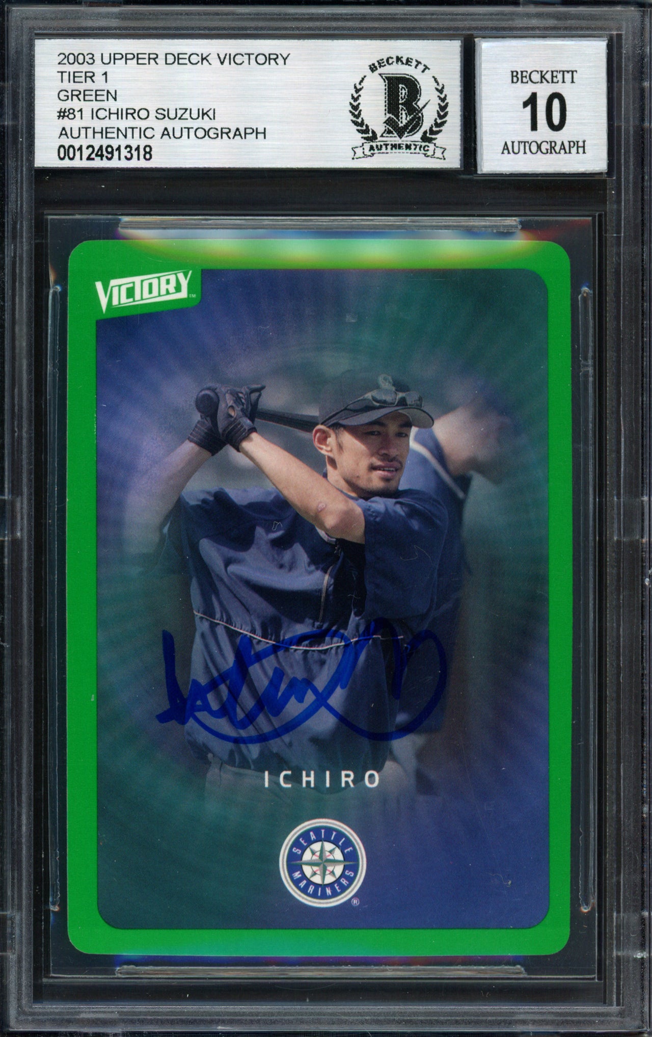 Ichiro Suzuki Autographed 2003 Upper Deck Victory Card #81 Seattle Mariners Auto Grade 10 Beckett BAS #12491318