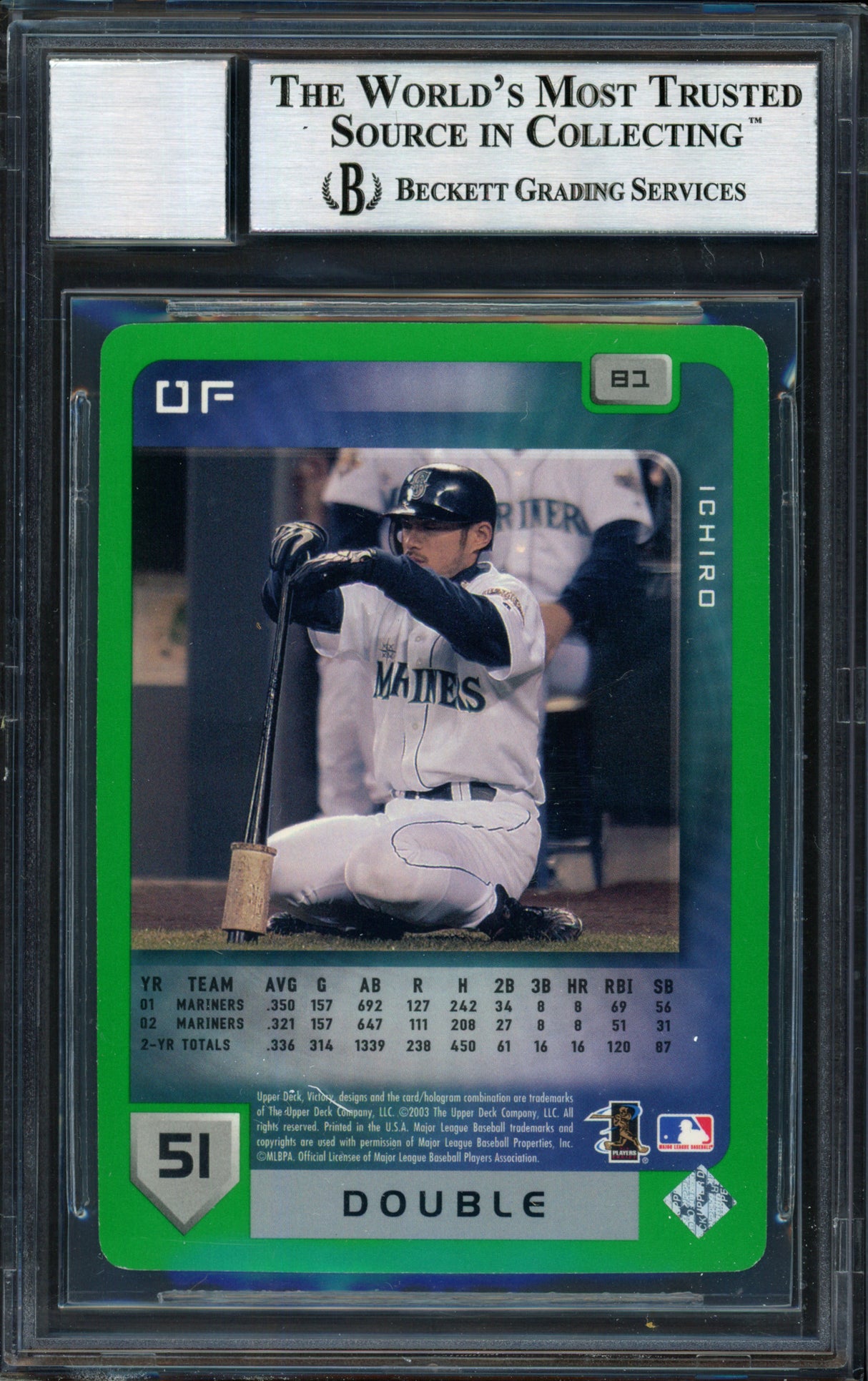 Ichiro Suzuki Autographed 2003 Upper Deck Victory Card #81 Seattle Mariners Auto Grade 10 Beckett BAS #12491319