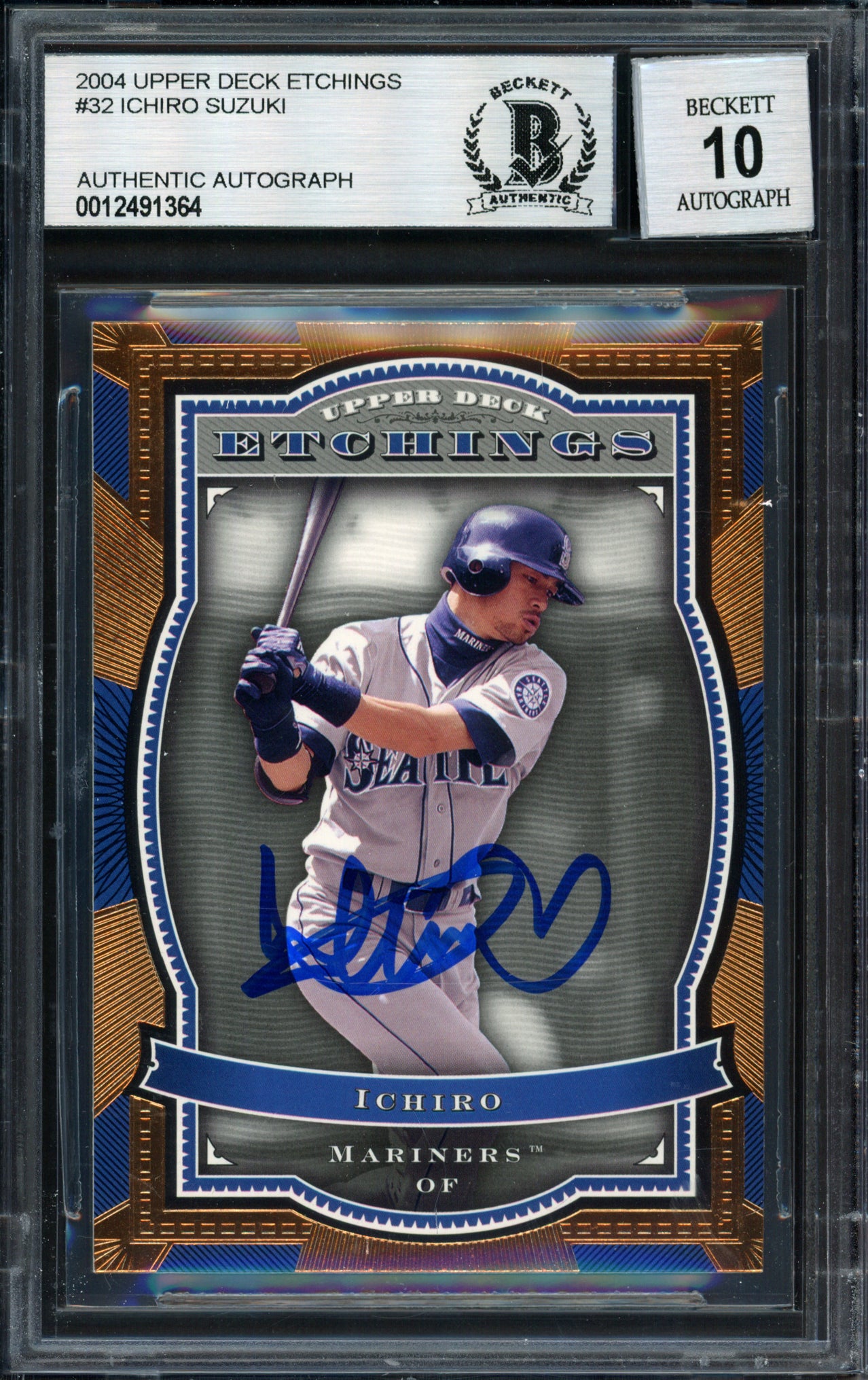 Ichiro Suzuki Autographed 2004 Upper Deck Etchings Card #32 Seattle Mariners Auto Grade 10 Beckett BAS #12491364