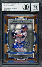 Ichiro Suzuki Autographed 2004 Upper Deck Etchings Card #32 Seattle Mariners Auto Grade 10 Beckett BAS #12491364