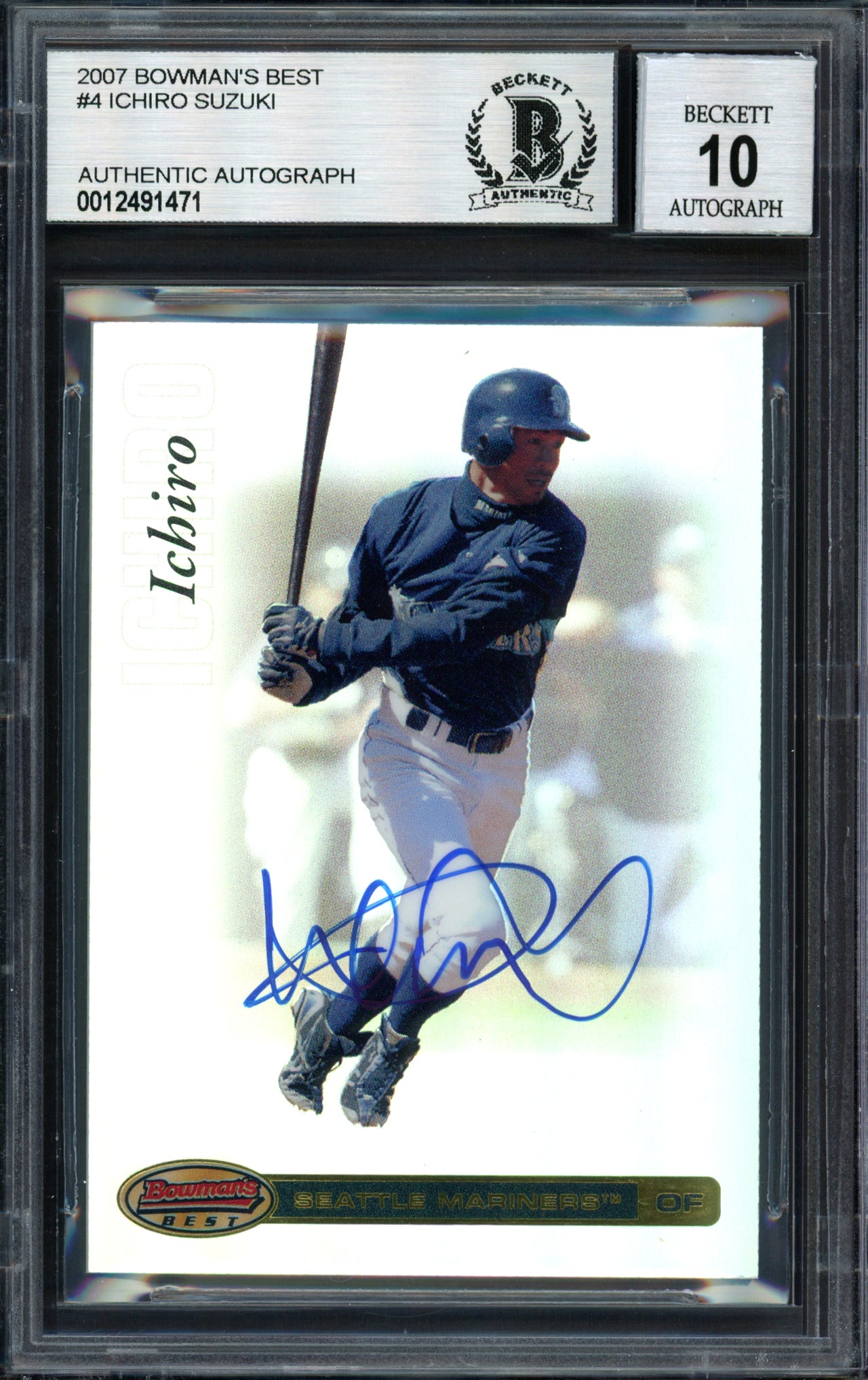 Ichiro Suzuki Autographed 2007 Bowman's Best Card #4 Seattle Mariners Auto Grade 10 Beckett BAS #12491471