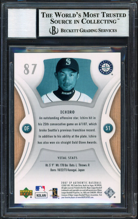 Ichiro Suzuki Autographed 2007 SP Authentic Card #87 Seattle Mariners Auto Grade 10 Beckett BAS #12491477