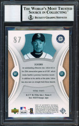 Ichiro Suzuki Autographed 2007 SP Authentic Card #87 Seattle Mariners Auto Grade 10 Beckett BAS #12491477