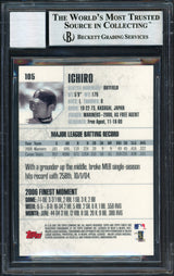 Ichiro Suzuki Autographed 2007 Topps Finest Card #105 Seattle Mariners Auto Grade 10 Beckett BAS #12491480