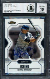 Ichiro Suzuki Autographed 2007 Topps Finest Card #105 Seattle Mariners Auto Grade 10 Beckett BAS #12491480