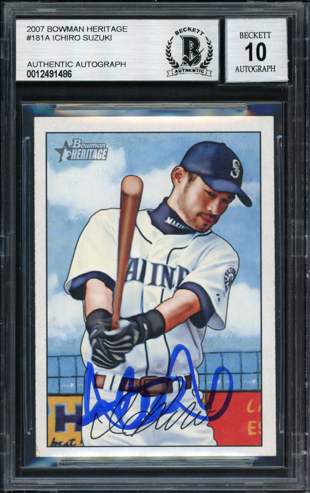 Ichiro Suzuki Autographed 2007 Bowman Heritage Card #181 Seattle Mariners Auto Grade 10 Beckett BAS #12491486